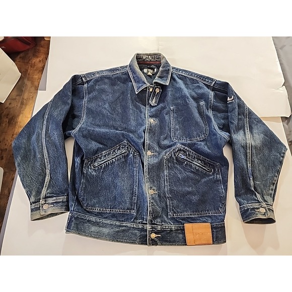 Rare Vintage FUBU Denim Jean Jacket Sz Large Classic Logo Hip Hop Y2K Baggy - Picture 1 of 15